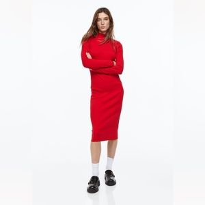H&M Ribbed Mock-turtleneck Dress Red